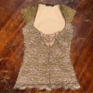 Ann Ferriday Olive and Beige Lace Top